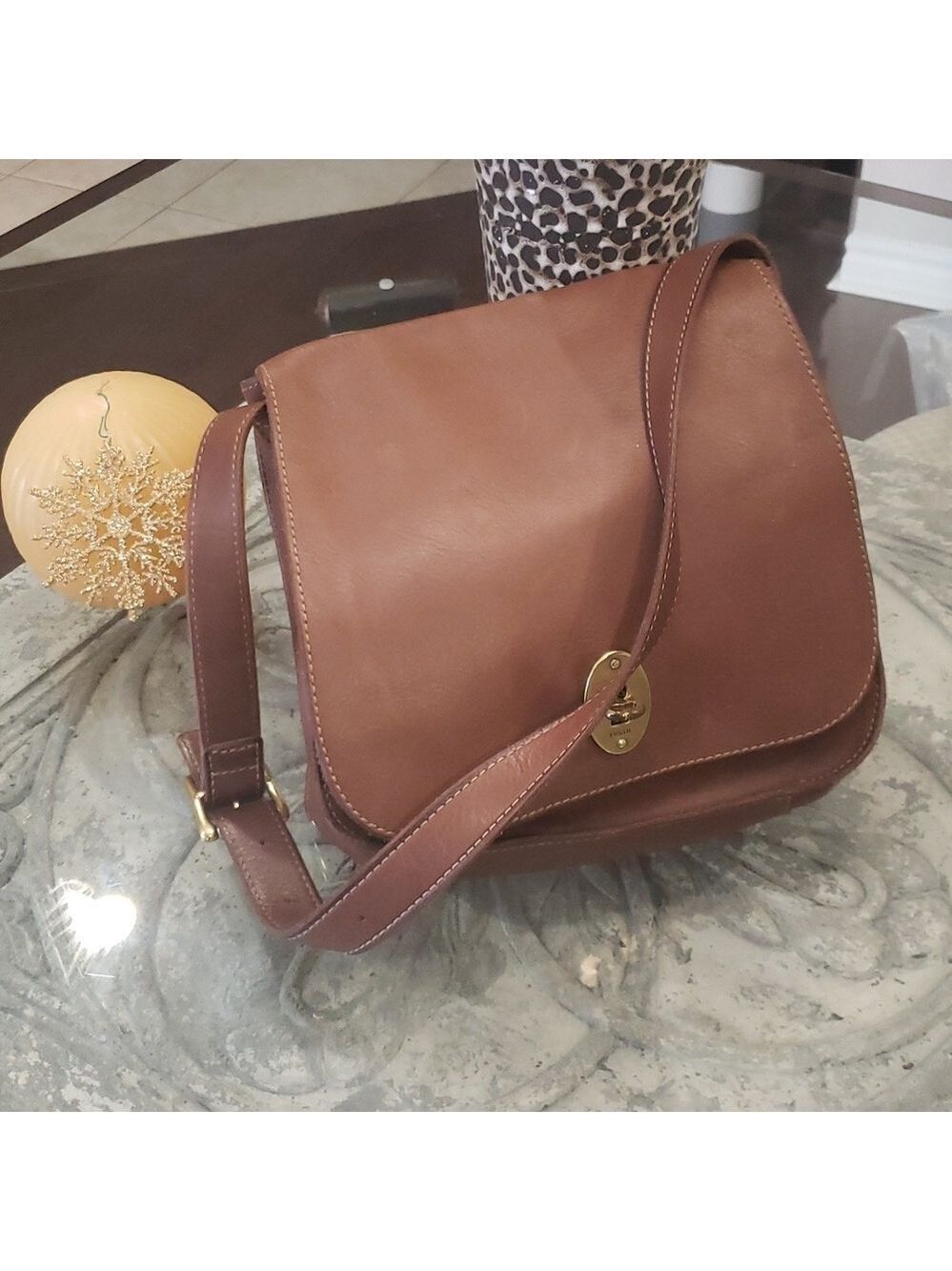 FOSSIL WOMEN'S AUSTIN FLAP GENUINE LEATHER BROWN MESSENGER BAG PURSE